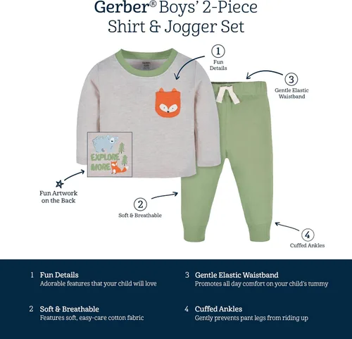 Vista 6 de Gerber Conjunto de camiseta de manga larga de 2 piezas para bebés y niños pequeños