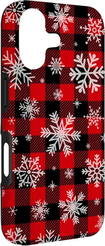 Vista 3 de Snowflakes Snow Snowing Christmas Winter Red Black Plaid Case for iPhone 17