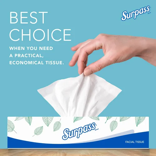 Vista 3 de Surpass® Tejido facial de 2 capas, sin perfume, 100 pañuelos por caja, caja de 30 cajas