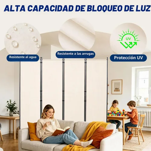 Vista 3 de Pantalla de pared divisora de habitación de 4 paneles de ancho para Beige