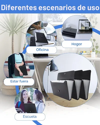 Vista 7 de Carpeta de archivos expandible con pestañas, 13 bolsillos, organizador de archivos de acordeón, con cierre de hebillas elásticas, organizador
