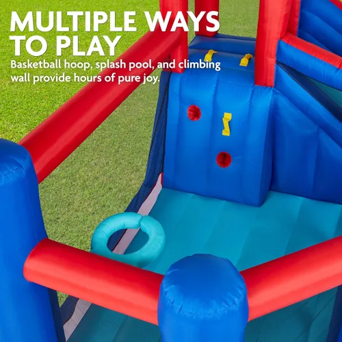 Vista 6 de Sunny & Fun Big Time Bounce-A-Round - Parque inflable de tobogán acuático – Resistente para diversión al aire libre – Pared de escalada, tobogán