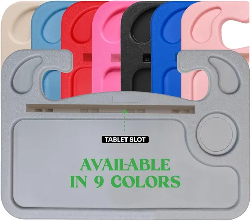 Vista 10 de lebogner Bandeja para volante, bandejas de comida para automóvil para comer, laptop, tableta, iPad o portátil, gancho para volante automático Beige