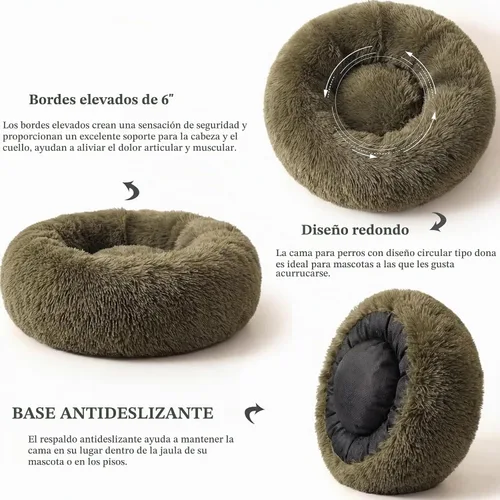 Vista 5 de Cama para perros pequeños, cama calmante para perros pequeños, antiansiedad, cama para cachorros, lavable a máquina, esponjosa, de lujo Verde militar