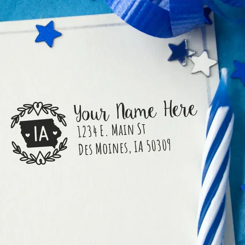 Vista 31 de State of Alabama Wreath Duo Hand Address Stamp - Personalized Rubber Stamp Montaje manual Duo