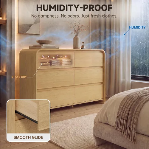 Vista 3 de JUMMICO Cómoda natural para dormitorio, cómoda de madera de 47.2 pulgadas