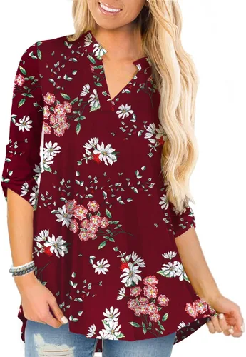 Vista 5 de a.Jesdani - Blusas de manga 34 que se enrollan, con cuello en V, diseño tipo túnica, talla extragrande para mujer