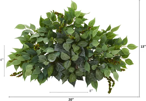 Vista 2 de Nearly Natural Planta de repisa artificial de ficus y fittonia mixta de 20 pulgadas