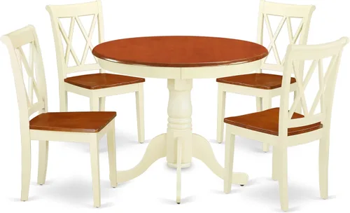 Vista 21 de East West Furniture ANCL3-LWH-W - Juego de mesa de cocina de 3 piezas para espacios pequeños contiene una mesa de comedor redonda con pedestal y 2