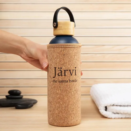 Vista 4 de Jarvi La Botella de Sauna - 18 oz / 550 ml Agua Fría como el Hielo y Fresca al Tacto incluso en Saunas Calientes - Capa Exterior de Corcho Natural x