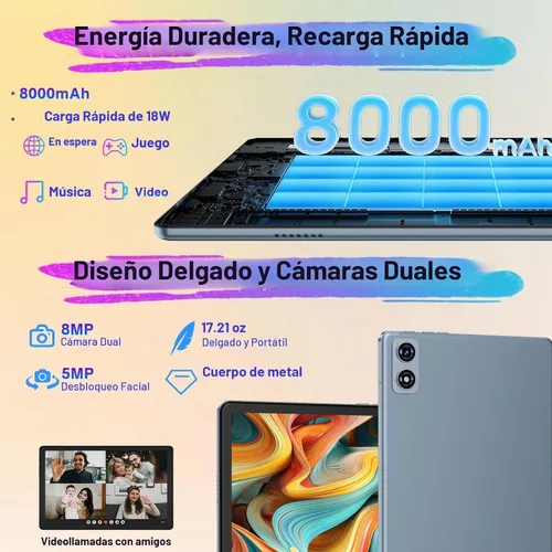 Vista 4 de Tableta Android 2026 de 10 pulgadas, 22G RAM+128G ROM/expansión de 1 TB, batería de 8000 mAh, octa-Core, pantalla HD 1280 * 800 IPS, desbloqueo