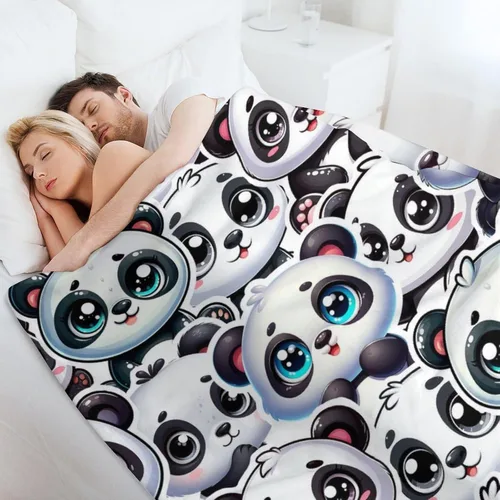 Vista 6 de Manta de panda – Mantas de franela suave para niñas, niños y mascotas, mantas cálidas de panda para todas las estaciones, sofá, regazo y silla, 40 x