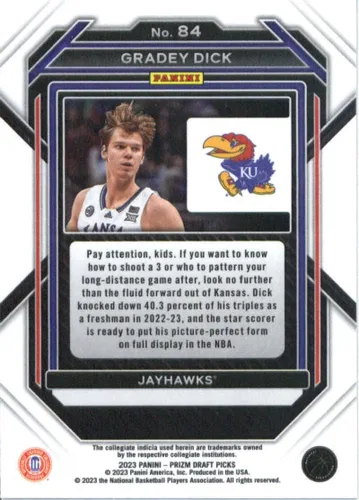 Vista 2 de Panini Prizm Draft Picks #84 Gradey Dick Kansas Jayhawks 2023-24 Tarjeta de baloncesto - Sportscard Superstore