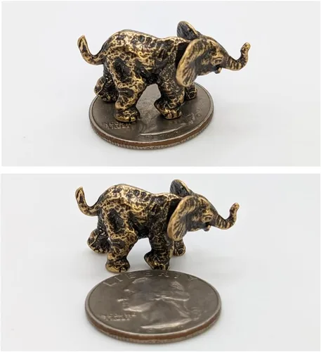 Vista 6 de Figura de elefante bebé hecha a mano, pequeña escultura de elefante coleccionable, adorno en miniatura de metal pequeño animal de la selva