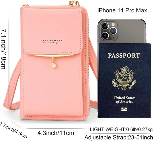 Vista 6 de Valentoria Bolso cruzado pequeño para teléfono celular, cartera de cuero para tarjetas de mano para mujer