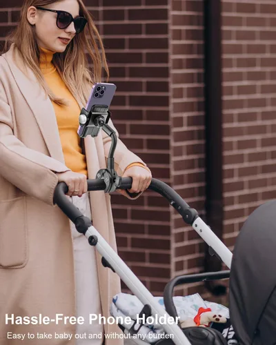 Vista 5 de Soporte de teléfono giratorio de cuello de cisne, soporte para teléfono celular, abrazadera de manillar de bicicleta estática para bicicleta