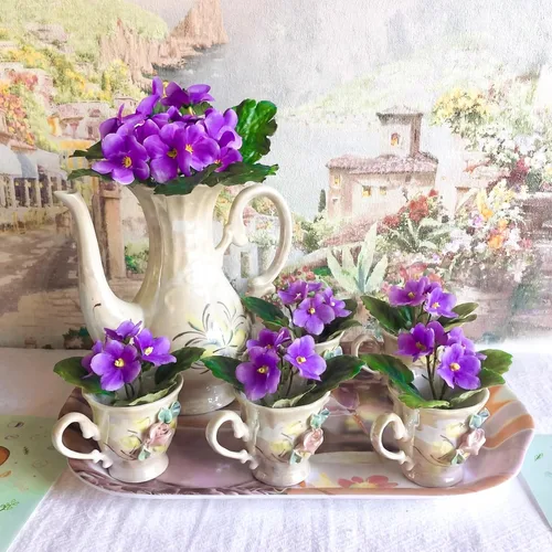 Vista 6 de Suncalla Paquete de 6 arbustos de seda artificiales de seda púrpura africana, plantas de interior (lavanda morado)