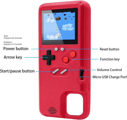 Vista 5 de Funda de consola de juegos para iPhone, funda protectora retro autoalimentada con 36 juegos pequeños, pantalla a todo color, funda de videojuegos