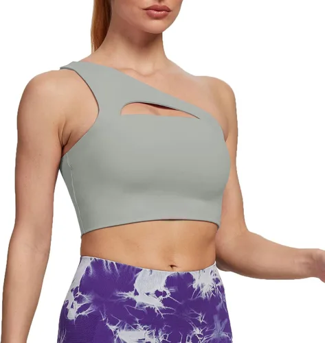 Vista 2 de Aoxjox Brasier deportivo de entrenamiento para mujer, para gimnasio, Olivia, asimétrico, con un hombro, acolchado, para yoga