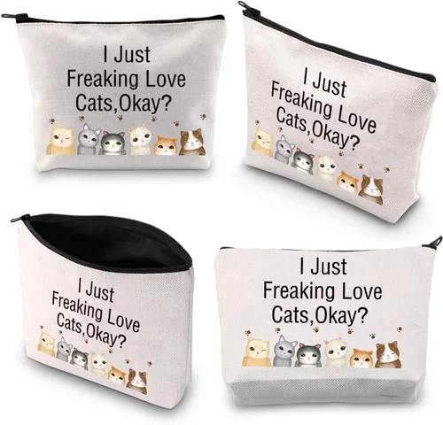 Vista 7 de BDPWSS Bolsas de maquillaje para amantes de los gatos, regalo para mamá, bolsa de viaje Crazy Cat Lady Bolsa de viaje para dueño de gatos, regalo