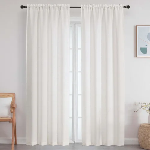 Vista 103 de Cortinas de lino para dormitorio y sala de estar de 96 pulgadas de largo, juego de 2 paneles, con bolsillo para cortinero, filtrado de luz, textura