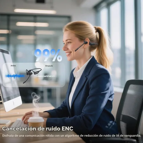 Vista 2 de LEVN Auriculares de oreja abierta con micrófono, auriculares Bluetooth de 29g con micrófono, auriculares Bluetooth con micrófono de cancelación