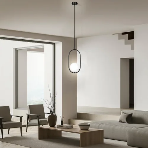 Vista 9 de lobolighting Iluminación colgante moderna, paquete de 2 lámparas colgantes negras de altura ajustable, lámpara de mediados de siglo, globo de vidrio
