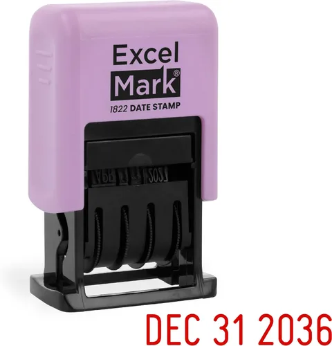Vista 13 de ExcelMark Sello de fecha 1822 – Perfecto para envío, recepción, vencimiento y fechas de vencimiento (tinta negra, montaje de melocotón)
