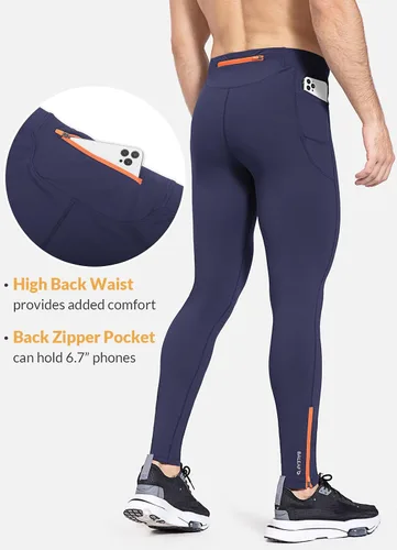 Vista 2 de BALEAF Mallas de forro polar para hombre, pantalones térmicos de ciclismo, resistentes al agua, con cremallera, bolsillos, para invierno, cálido