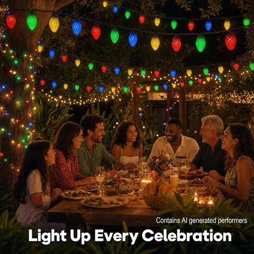 Vista 4 de ITICdecor C7 - Guirnalda de luces solares de fresa, 31 pies, 50 luces LED coloridas IP65, impermeable, encendido/apagado automático, cable verde