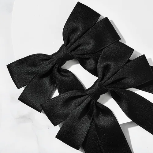 Vista 6 de Lazos de satén sedoso y pinzas de cocodrilo, soportes para cola de caballo de cinta negra, accesorios para el cabello para mujeres, niñas, niños
