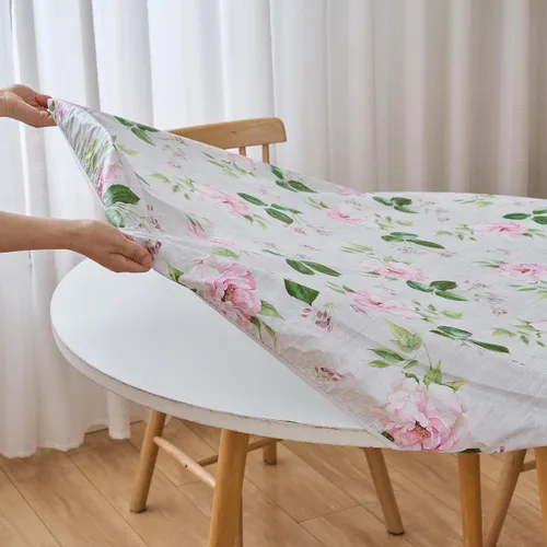 Vista 83 de LIBERECOO Mantel redondo de vinilo ajustable con reverso de franela, borde elástico, impermeable, resistente a las manchas, mantel lavable