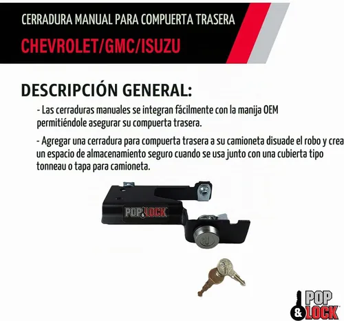 Vista 4 de Pop & Lock PL1600 Cerradura manual negra de compuerta trasera para Chevy/GMC/Isuzu