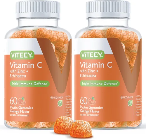 Vista 7 de Viteey Gomitas de vitamina C para adultos y adolescentes con zinc y equinácea, gomitas de apoyo inmunológico, veganas, sin gelatina, sin gluten, sin