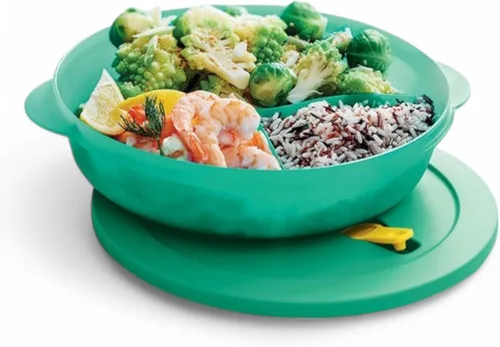 Vista 3 de Tupperware Crystalwave - Plato grande dividido para microondas, color verde azulado