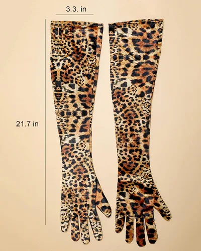 Vista 10 de BXT Guantes largos de terciopelo con estampado de leopardo y cebra para mujer, accesorios de disfraz de Halloween