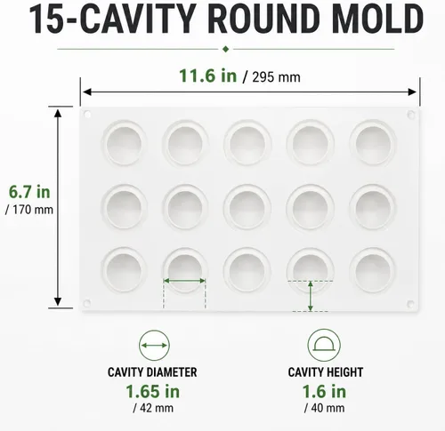 Vista 2 de Molde de esfera de silicona de 15 cavidades, 1.65 pulgadas Mini molde redondo para pastel de mousse para chocolate, trufas, gelatina, pudín y helado