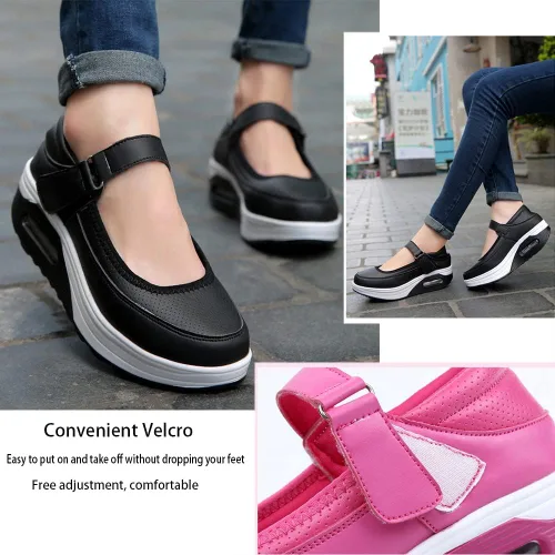 Vista 5 de AngryMonkey Zapatos ortopédicos para mujer con amortiguador de aire para mujer, plataforma transpirable, ajustable, transpirable, zapatos
