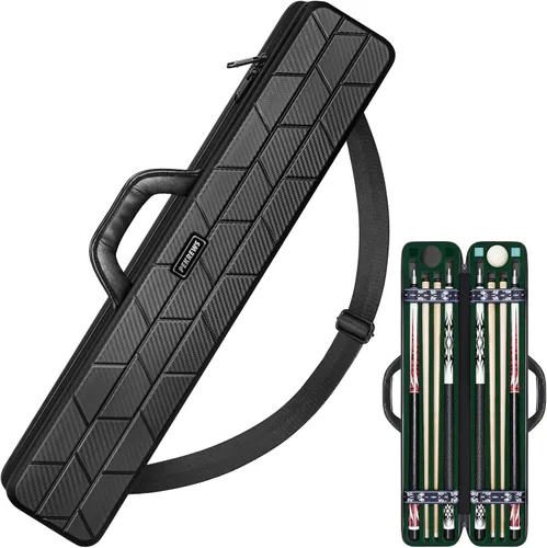 Vista 13 de Estuche para Taco de Billar, Funda Rígida para Taco de Billar 4x4 con 10 Ranuras Acolchadas, Bolsa de Billar Resistente con Mango de Cuero Suave