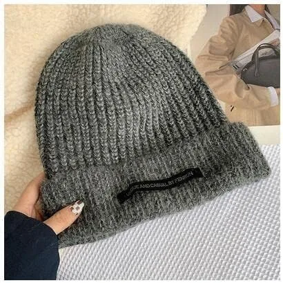 Vista 5 de Y2k Gorro de invierno para mujer, gorro de punto grueso, cálido, grueso, estético, para clima frío