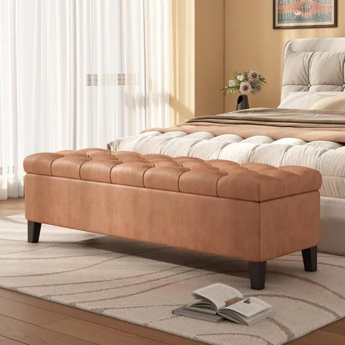 Vista 17 de Christopher Knight Home Ottilie Boucle Fabric Storage Ottoman Bench, Wooden Rectangular Ottoman with Storage, Bedroom End of Bed Foot Stool Beige