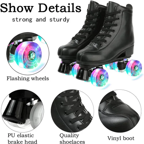 Vista 3 de XUDREZ Patines de ruedas para mujeres y hombres, brillantes, de doble fila, cuatro ruedas, patines para mujer con bolsa de zapatos
