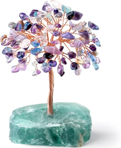 Vista 16 de QINJIEJIE Árbol de cristal de cuarzo rosa, cristales curativos, decoración de escritorio rosa, árbol de piedras preciosas naturales, base de alambre
