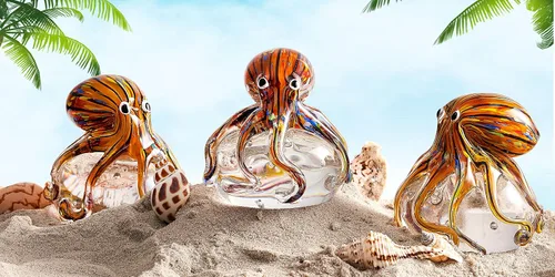 Vista 6 de EUSTUMA Adorno de figura de pulpo de vidrio soplado a mano, adorno de animales marinos para acuario de pecera, colección de animales marinos
