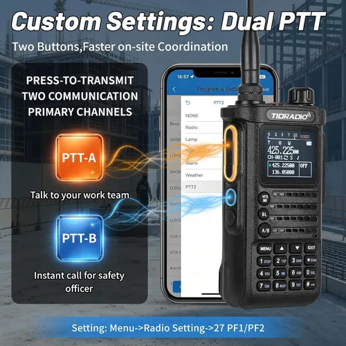Vista 8 de Radios portátiles TIDRADIO TD-H8 GMRS de 10 vatios (4ª generación), programación de APP/PC, 4 baterías de 2500 mAh, capacidad para repetidor Negro