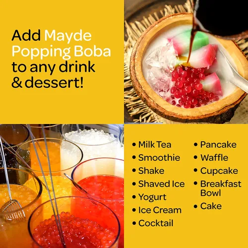 Vista 8 de Mayde Popping Boba Pearls para bebidas y postres, arándano, 7 libras