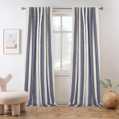 Vista 39 de DriftAway Chris Linen - Cortinas opacas con capa térmica y reductora de sonido, 63 pulgadas de largo para dormitorio, cortinas estampadas a rayas