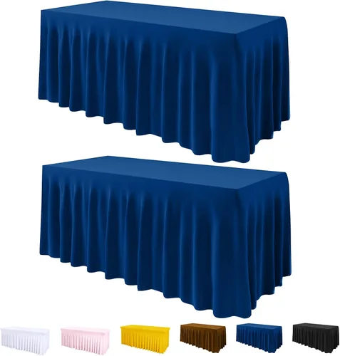 Vista 18 de Mantel de una pieza y falda para mesas rectangulares, mantel ajustable de elastano de 6 pies con falda de volantes para bodas, banquetes, baby Negro