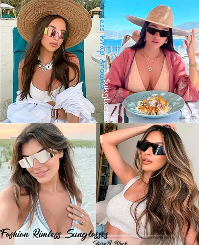 Vista 2 de Haygafe Gafas de sol envolventes de moda para mujeres y hombres sin montura futuristas Y2K a la moda planas gafas de sol UV400