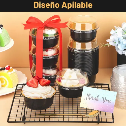 Vista 5 de Beasea Tazas de Ramekin de Aluminio con Tapa, 50 Unidades 6.1oz 180ml Mini Ramekins Desechables de Aluminio para Horno, Tazas Redondas para Cupcakes